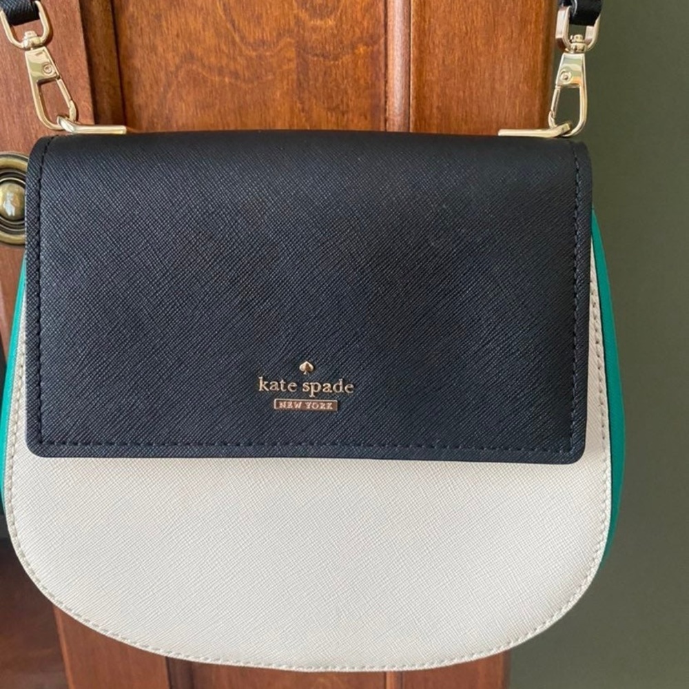 Green, cream and black kate spade crossbody